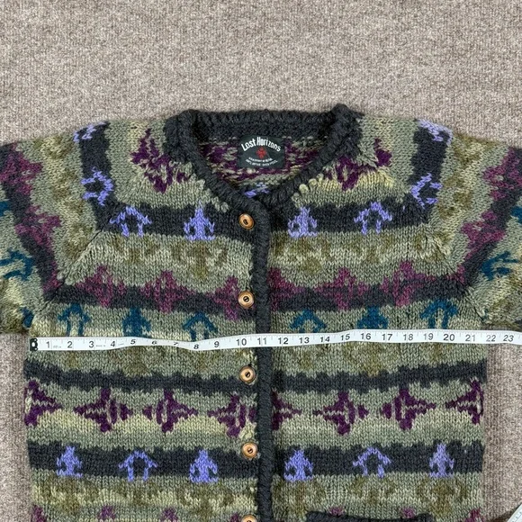 Vintage Lost Horizons Hand Knit 100% Wool Fair Isle Cardigan Sweater Womens L/XL - Picture 9 of 9